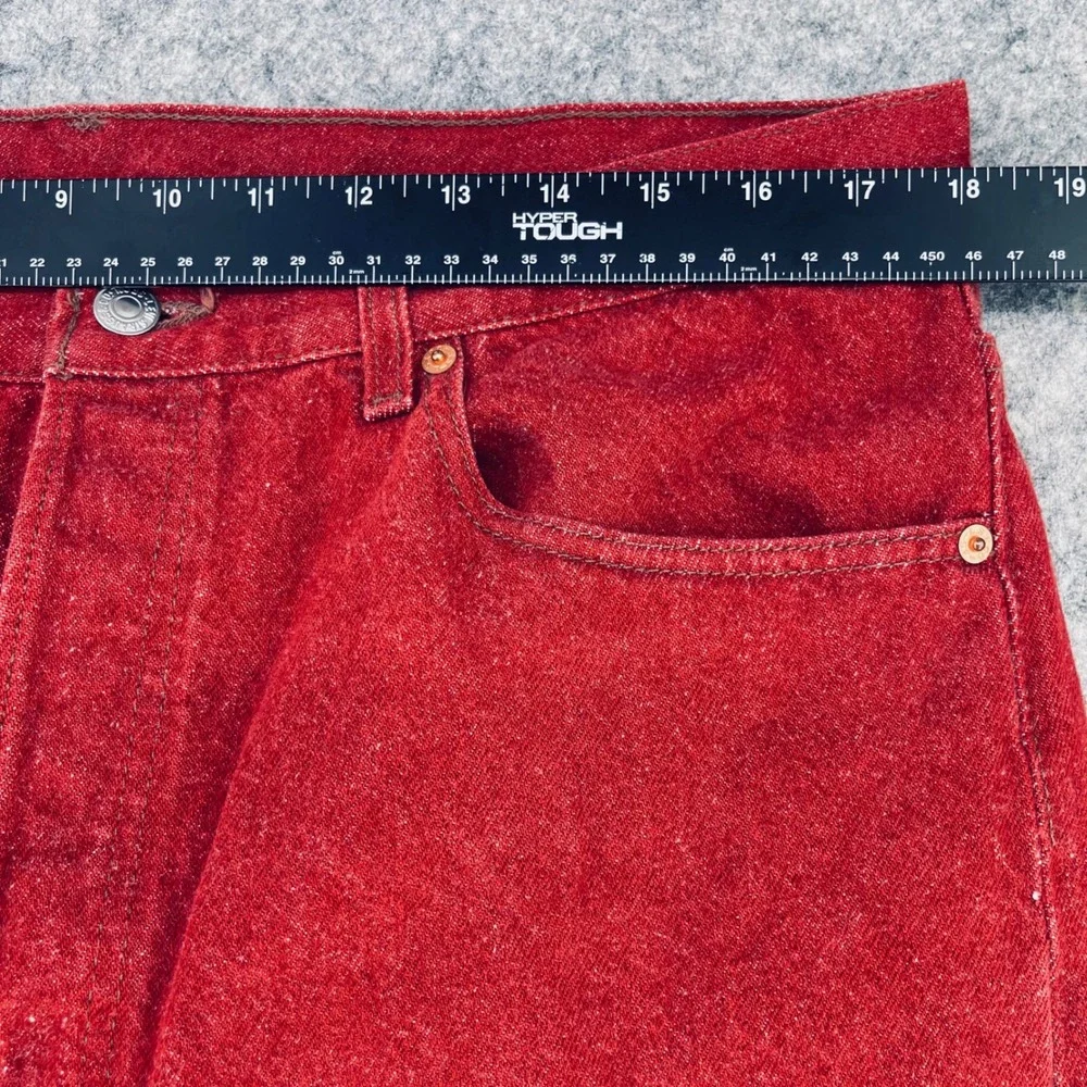 Vintage Levi 501 Jeans Men 38x32 Red Button Fly Baggy Denim Made in USA 1990s